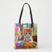 かわいい子猫の糸 トートバッグ (正面)