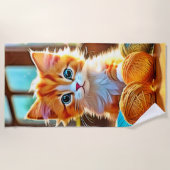 かわいい子猫の糸 ビーチタオル (正面)