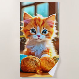 かわいい子猫の糸 ビーチタオル