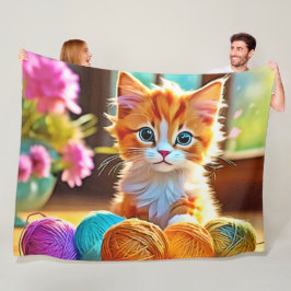 かわいい子猫の糸 フリースブランケット