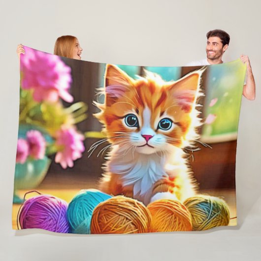 かわいい子猫の糸 フリースブランケット (インサイチュ)