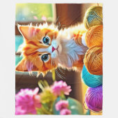 かわいい子猫の糸 フリースブランケット (正面)