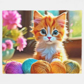 かわいい子猫の糸 フリースブランケット (正面(横))