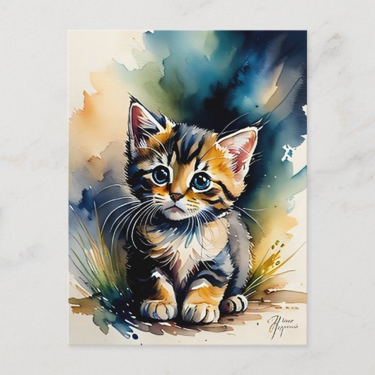 かわいい子猫の絵 ポストカード (正面)