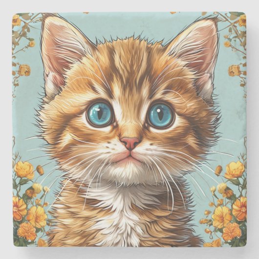 かわいい子猫の肖像画 ストーンコースター (正面)