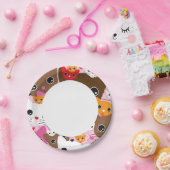 かわいい子猫の背景模様 ペーパープレート (パーティー)