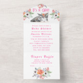 かわいい子猫の花ピンク女の子の赤ちゃんシャワー オールインワン招待状 (内側)