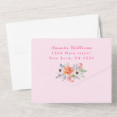 かわいい子猫の花ピンク女の子の赤ちゃんシャワー オールインワン招待状 (裏面)