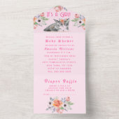 かわいい子猫の花ピンク女の子の赤ちゃんシャワー オールインワン招待状 (内側)