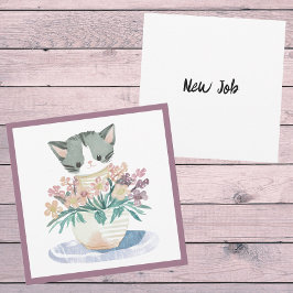 かわいい子猫の花ポット猫新しい仕事 カード