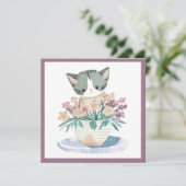 かわいい子猫の花ポット猫新しい仕事 カード (スタンド正面)