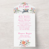 かわいい子猫の花 ピンク 女の子の赤ちゃん歓迎会 オールインワン招待状 (内側)