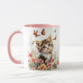 かわいい子猫の花 – 愛らしい猫マグカップ マグカップ (左)