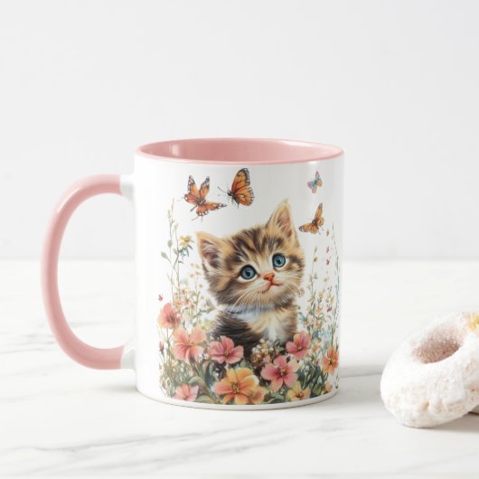 かわいい子猫の花 – 愛らしい猫マグカップ マグカップ (ドーナツ)