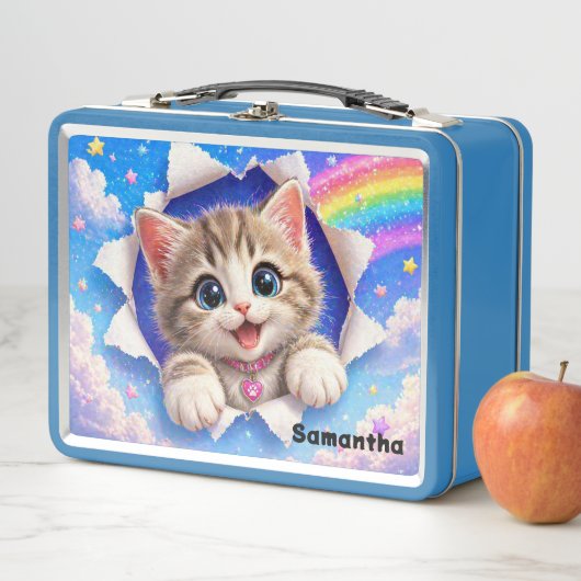 かわいい子猫の虹の猫が突き破る メタルランチボックス (インサイチュ)