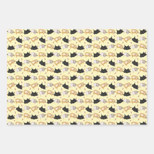 かわいい子猫の虹の誕生日ラッピング紙 ラッピングペーパーシート (正面3)