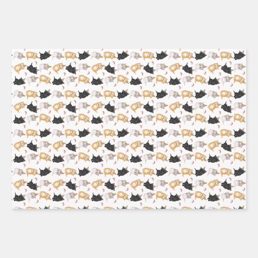 かわいい子猫の虹の誕生日ラッピング紙 ラッピングペーパーシート (正面2)