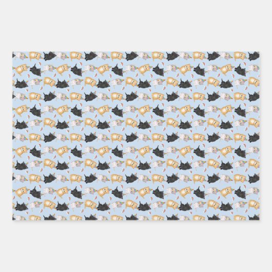 かわいい子猫の虹の誕生日ラッピング紙 ラッピングペーパーシート (正面)