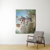 かわいい子猫の蝶ハローワールド タペストリー (インサイチュ)