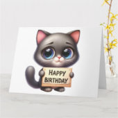 かわいい子猫の誕生日カード カード (黄色い花)