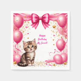 かわいい子猫の誕生日パーティーバルーン 🐱 スタンダードカクテルナプキン