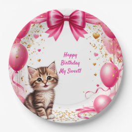 かわいい子猫の誕生日パーティーバルーン 🐱 ペーパープレート
