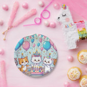 かわいい子猫の誕生日パーティープレート ペーパープレート (パーティー)