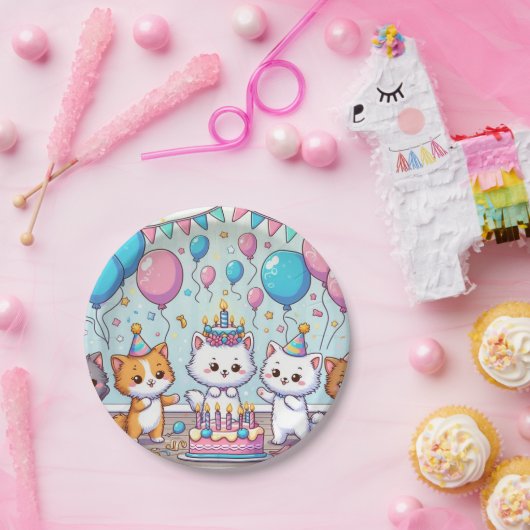 かわいい子猫の誕生日パーティープレート ペーパープレート (パーティー)
