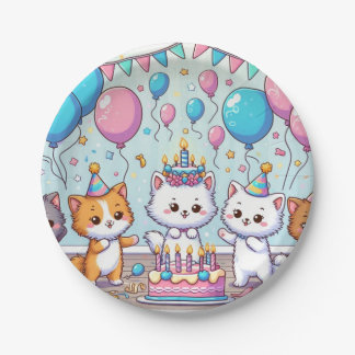 かわいい子猫の誕生日パーティープレート ペーパープレート