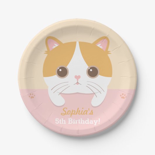 かわいい子猫の誕生日パーティー紙皿 ペーパープレート (正面)