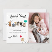 かわいい子猫の誕生日パーティー フラット サンクスカード サンキューカード (正面)