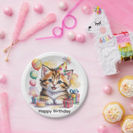 かわいい子猫の誕生日パーティー ペーパープレート
