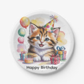 かわいい子猫の誕生日パーティー ペーパープレート (正面)