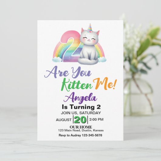 かわいい子猫の誕生日パーティー 招待状 (スタンド正面)