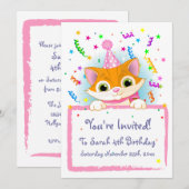 かわいい子猫の誕生日招待状 招待状 (正面/裏面)