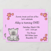 かわいい子猫の誕生日招待状for Girls 招待状 (正面/裏面)