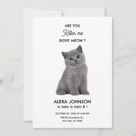 かわいい子猫の誕生日 招待状 (正面)