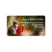 かわいい子猫の赤いギフトボックスカラフルカスタムフェスティバル ラベル (正面)