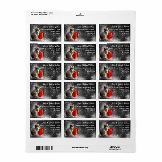 かわいい子猫の赤いギフトボックスフェスティバルカスタムアドレス ラベル (フルシート)