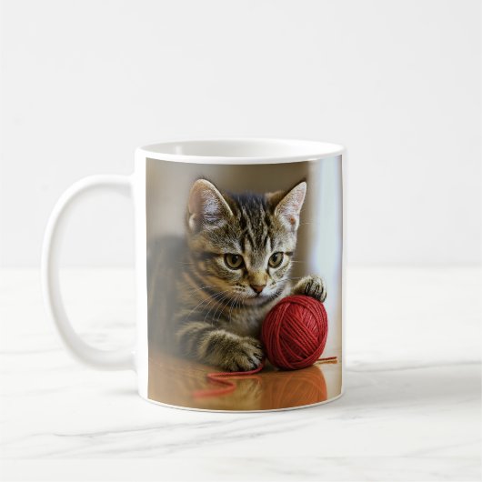 かわいい子猫の赤い糸 コーヒーマグカップ (左)