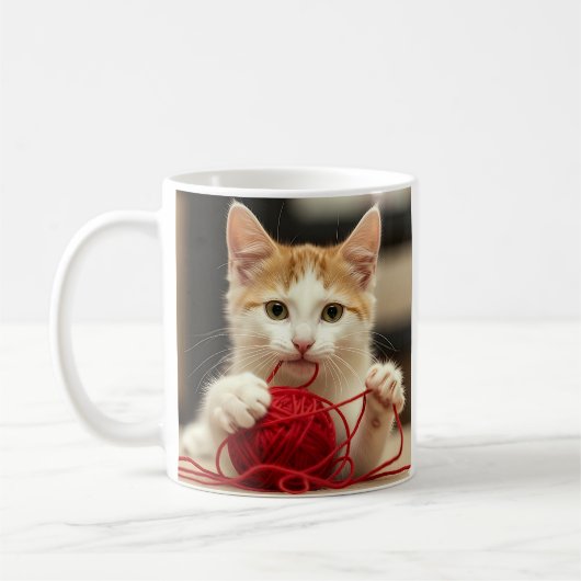 かわいい子猫の赤い糸 コーヒーマグカップ (左)