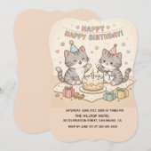 かわいい子猫の赤ちゃんの誕生日 招待状 (正面/裏面)