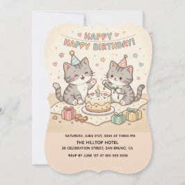 かわいい子猫の赤ちゃんの誕生日 招待状