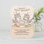 かわいい子猫の赤ちゃんの誕生日 招待状 (スタンド正面)
