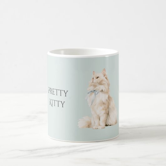かわいい子猫の青いリボン コーヒーマグカップ (中央)