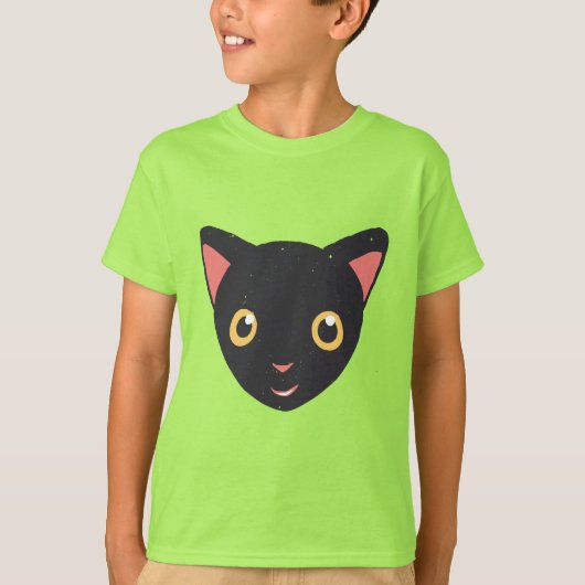 かわいい子猫の顔 黒猫 Tシャツ (正面)