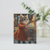 かわいい子猫の食料品ショッピング ポストカード (スタンド正面)