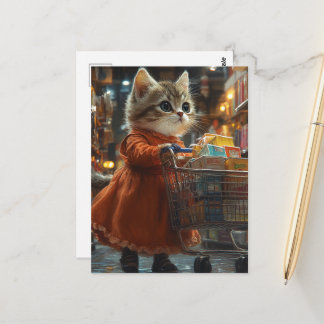 かわいい子猫の食料品ショッピング ポストカード