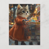 かわいい子猫の食料品ショッピング ポストカード (正面)