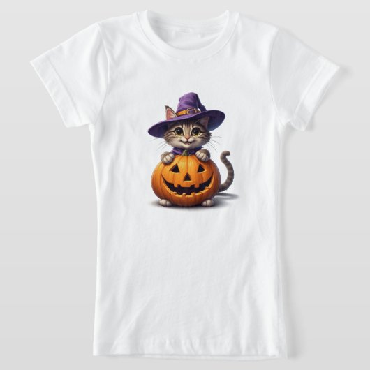 かわいい子猫の魔女の帽子とカボチャ 👻 Tシャツ (レイダウン)